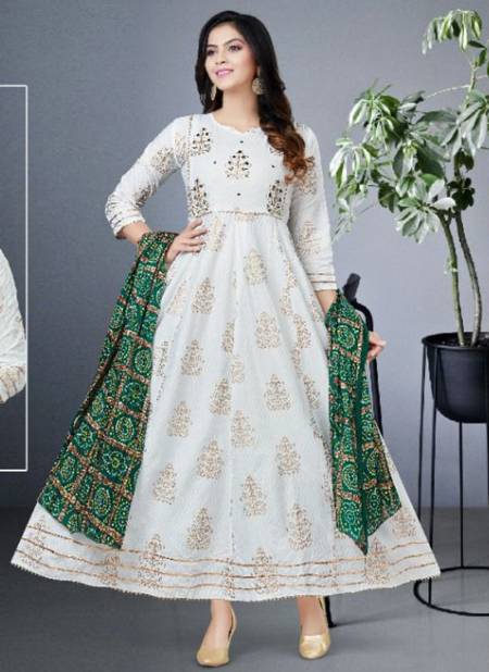 Green And White Vamika Biva New Latest Designer Festive Wear Rayon Anarkali Gown Collection 4004